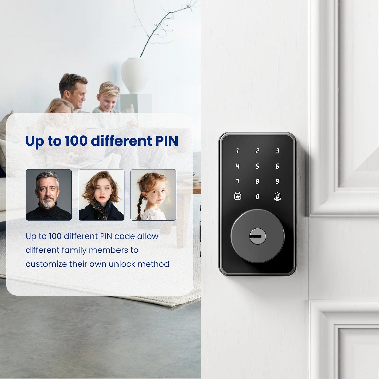 Keyless Entry Door Lock with Keypad, Smart Deadbolt Lock for Front Door with 2 Keys, Auto Lock, Easy Installation,Glossy Black