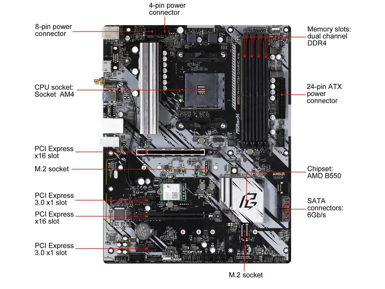 Asrock B550 Phantom Gaming 4/Ac AM4 AMD B550 SATA 6Gb/S ATX AMD Motherboard