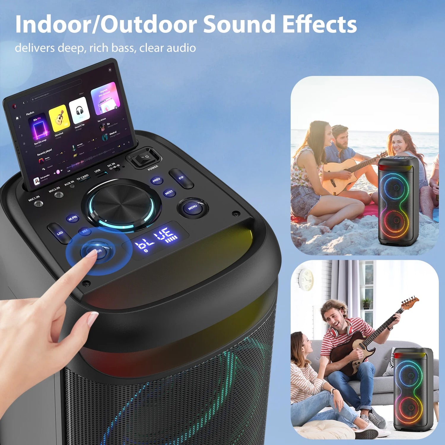 Large Party Speaker, Bluetooth Speaker with LED Light, Two 6.5'' Subwoofer Loud Speaker, T20