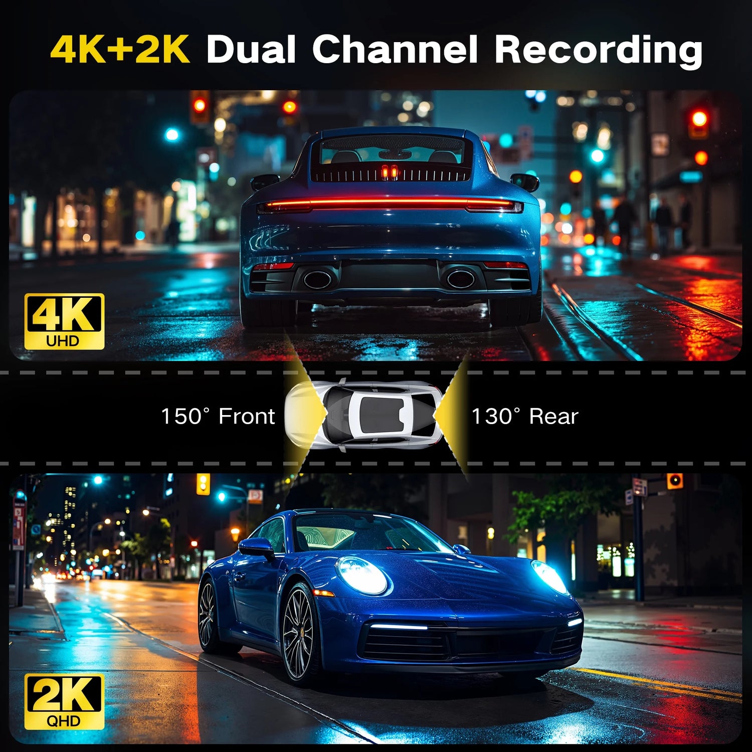 4K+2K Dash Cam,Front and Rear Dual Dash Camera for Cars with 64GB Card,Built-In Wifi,Night Vision,G-Sensor,Loop Recording
