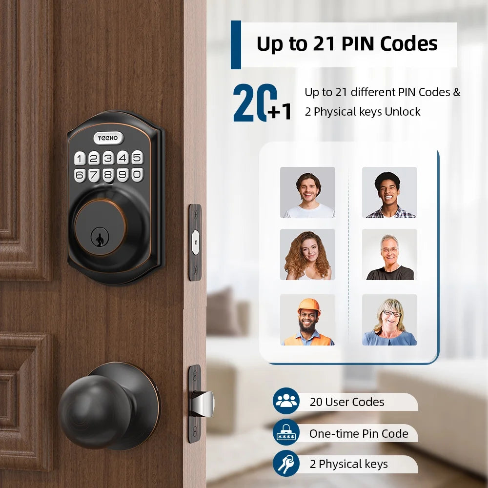 Keyless Entry Door Lock with 2 Knobs ‎Set, Keypad Deadbolt Smart Door Locks, Electronic Digital Lock for Home Front Door Easy Installation-Oil Rubbed Bronze Finish