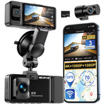 4K 3 Channel Dash Cam, 4K+1080P+1080P Front inside and Rear Dash Camera, Voice Control, Wifi, WDR Night Vision, GPS, 24H