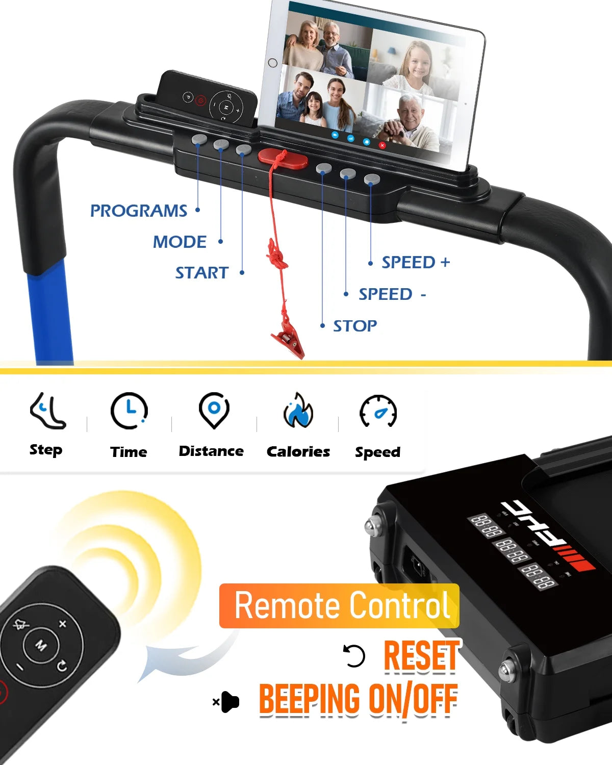 3.5HP under Desk Treadmill - 300LBS Weight Capacity, 2-In-1 Foldable Design, Remote Control & LED Display - Compact Electric Walking and Running Machine for Walking, Running, Jogging (Blue)