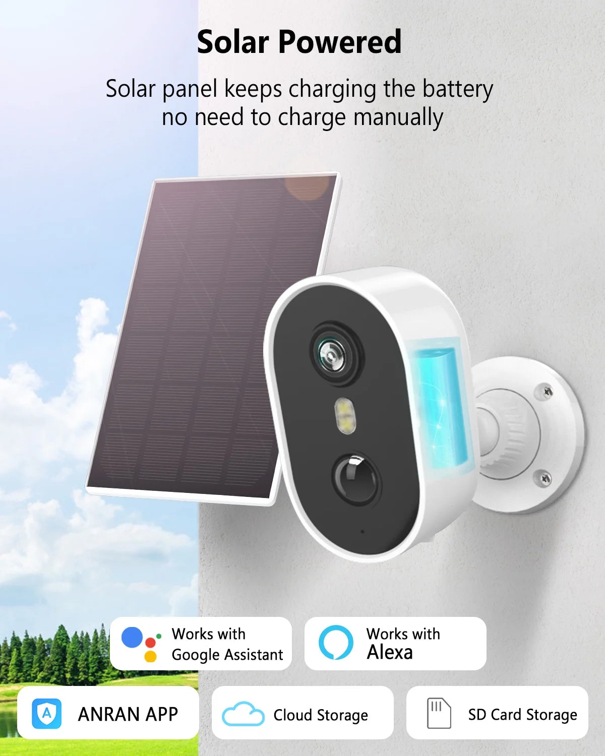 2K Wireless Outdoor Solar Security Camera with Spotlight, Waterproof PIR Detection, 2.4Ghz Wi-Fi, Rechargeable Battery Powered Home Surveillance Camera with Color Night Vision, 2-Way Audio