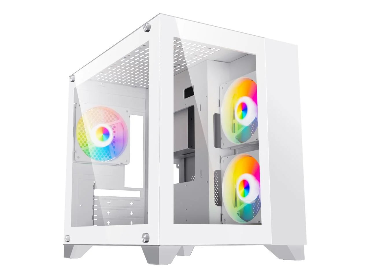 Argb-Q3.V2-W White USB3.0 Tempered Glass Micro ATX Gaming Computer Case W/ Dual Tempered Glass Panel and 3 X ARGB LED Fans (Pre-Installed)