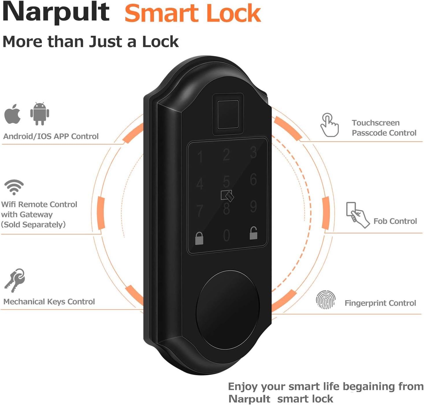 Smart Lock, Fingerprint Electronic Deadbolt Door Lock, Keyless Entry, Compatible with Alexa, Google Assistant - Black